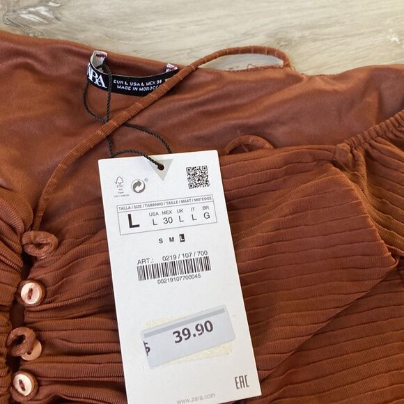 ZARA WOMAN BROWN PLEATED TOP MIDRIFF L NWT - Picture 4 of 5